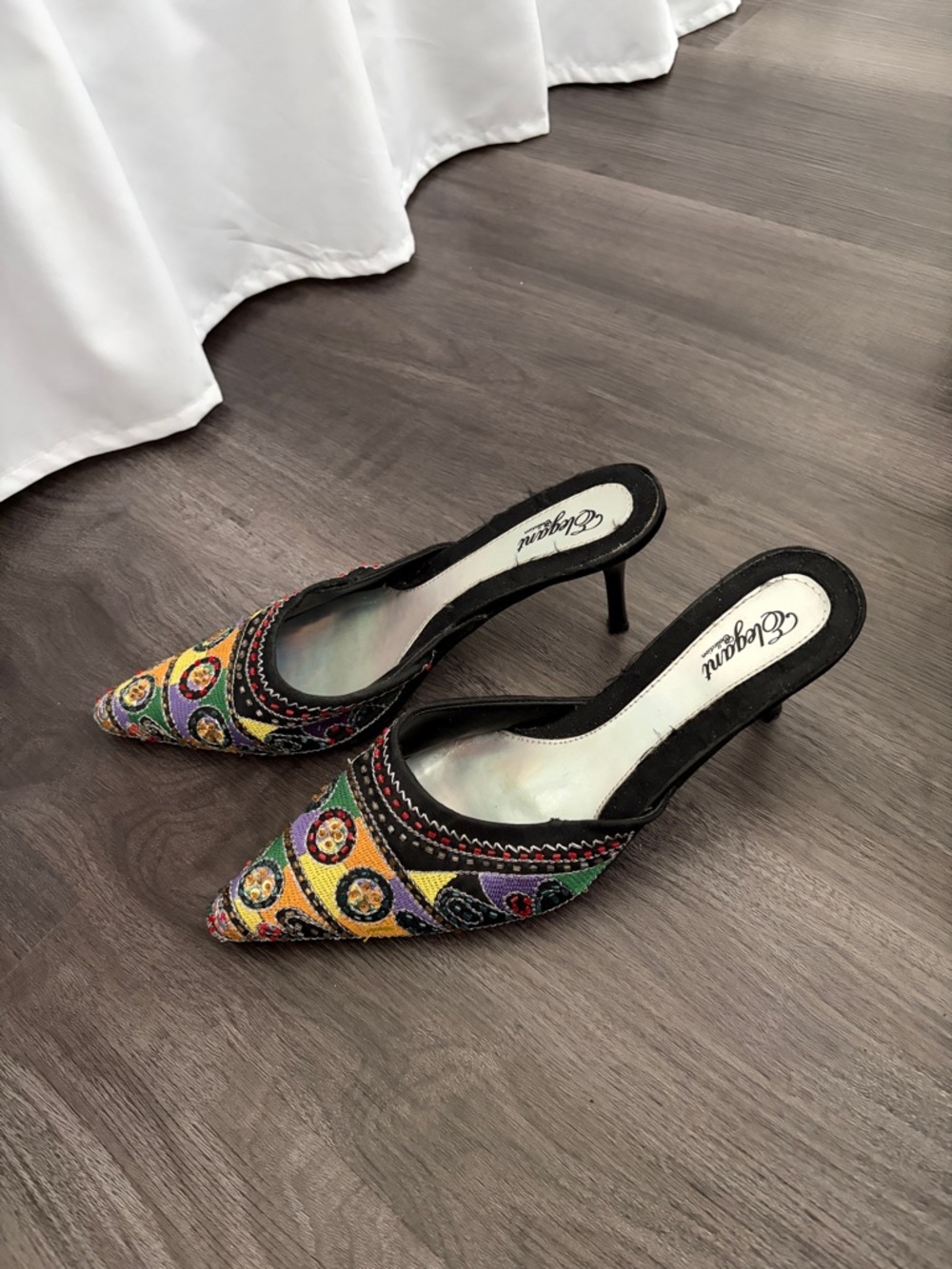 Beaded Multicolor Pointed-Toe Mule Heels - Women's VINTAGE - Picture 2 of 5